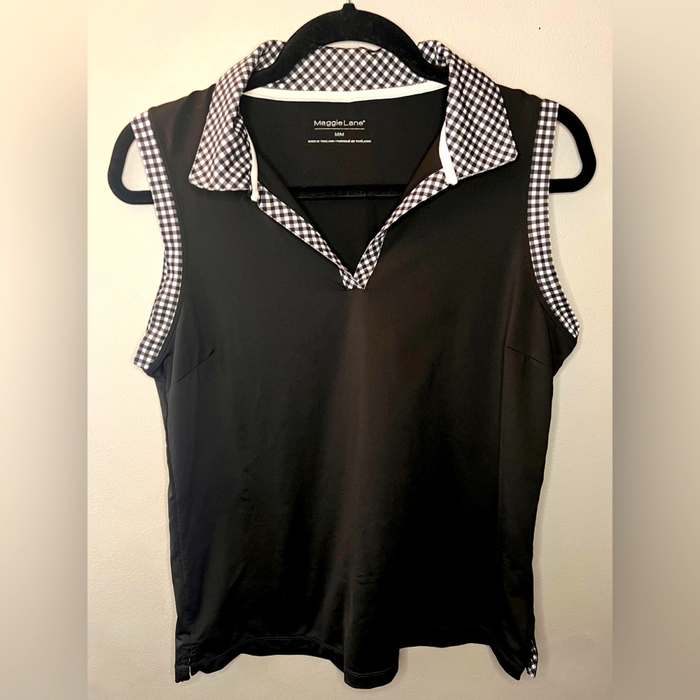 Women's Black And White Checkered Maggie Lane Sleeveless Golf Top Size Medium